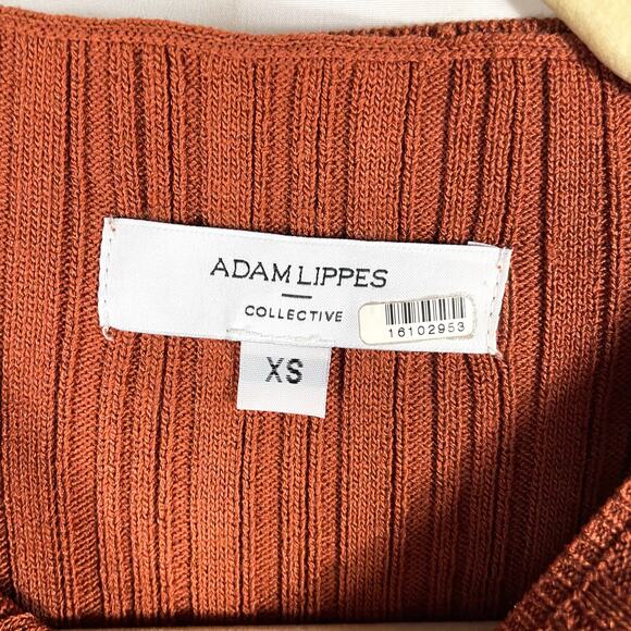 Adam Lippes Side Button Midi Dress Ribbed Sweater Brown Long Split Sleeve Sz XS - Picture 9 of 11